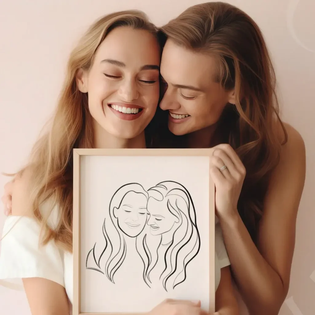 One-Line Portrait Art for Lesbian Couples -Best Lesbian Wedding Gifts