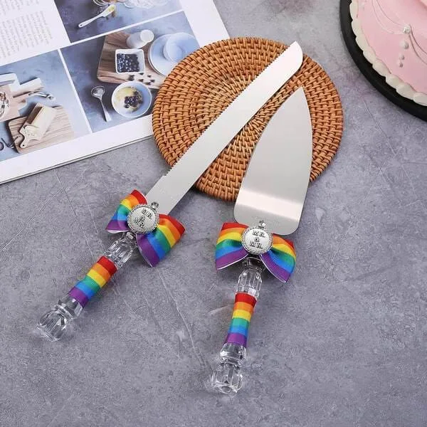 Rainbow Wedding Cake Server Set -Best Lesbian Wedding Gifts